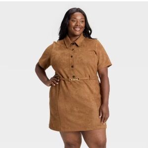 Nwt womens faux suede short sleeve mini dress xxl